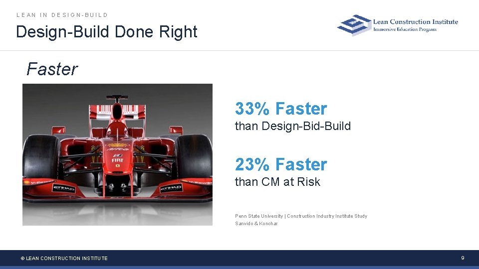 LEAN IN DESIGN-BUILD Design-Build Done Right Faster 33% Faster than Design-Bid-Build 23% Faster than