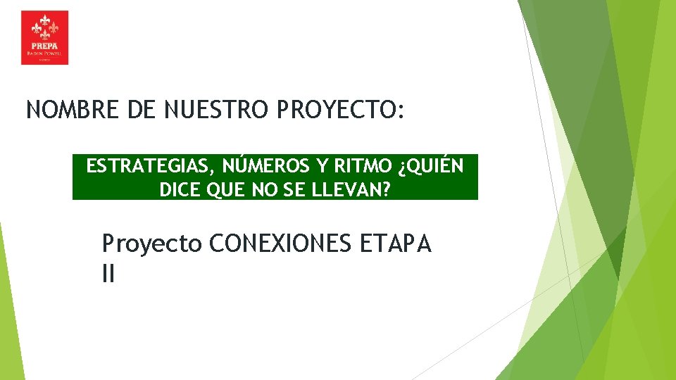 NOMBRE DE NUESTRO PROYECTO: ESTRATEGIAS, NÚMEROS Y RITMO ¿QUIÉN DICE QUE NO SE LLEVAN?