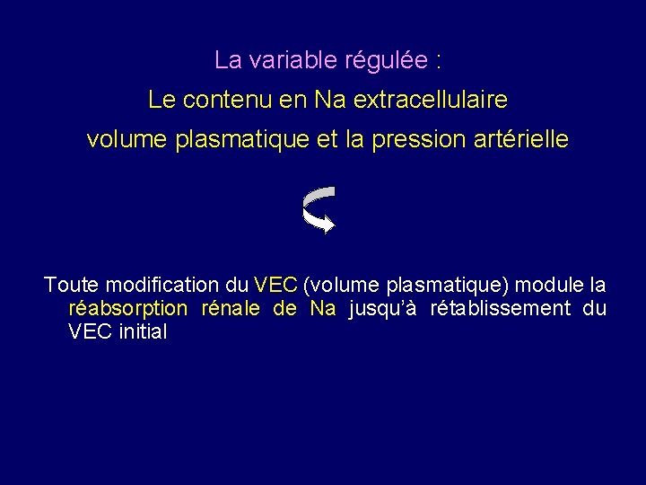 La variable régulée : Le contenu en Na extracellulaire volume plasmatique et la pression