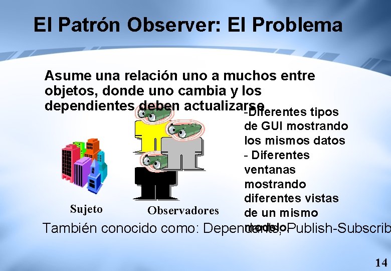 El Patrón Observer: El Problema Asume una relación uno a muchos entre objetos, donde