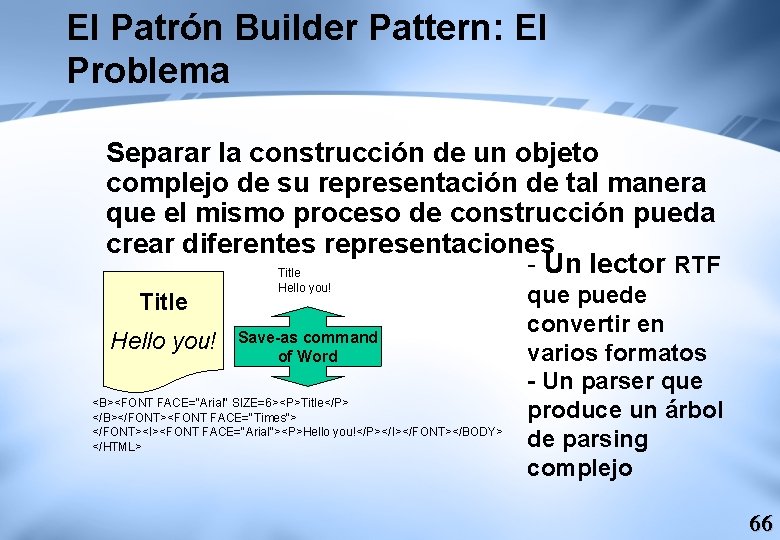 El Patrón Builder Pattern: El Problema Separar la construcción de un objeto complejo de