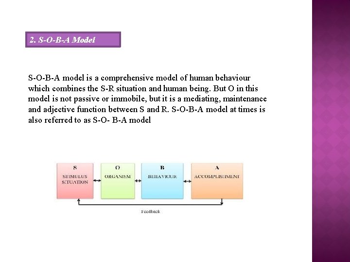 2. S-O-B-A Model S-O-B-A model is a comprehensive model of human behaviour which combines