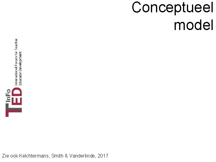 Conceptueel model Zie ook Kelchtermans, Smith & Vanderlinde, 2017 