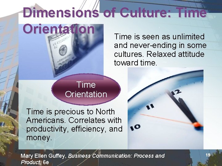 Dimensions of Culture: Time Orientation Time is seen as unlimited and never-ending in some