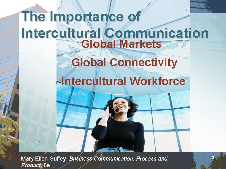 The Importance of Intercultural Communication Global Markets Global Connectivity Intercultural Workforce Mary Ellen Guffey,