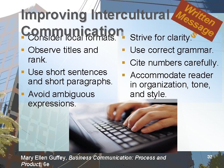 Wr Improving Intercultural Messitten ag e Communication s § Consider local formats. § Strive