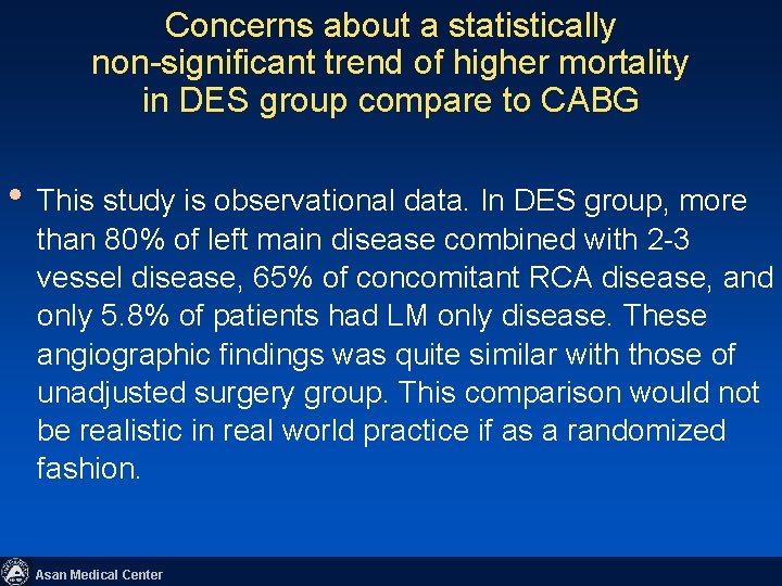 Concerns about a statistically non-significant trend of higher mortality in DES group compare to