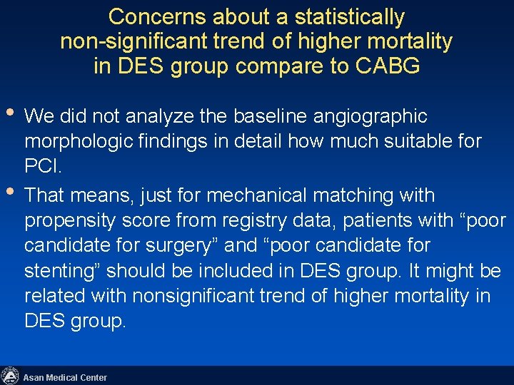 Concerns about a statistically non-significant trend of higher mortality in DES group compare to