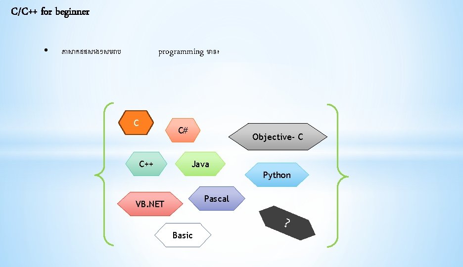 C/C++ for beginner • ភ ស កដផស ងៗសមរ ប programming ម ន៖ C C#