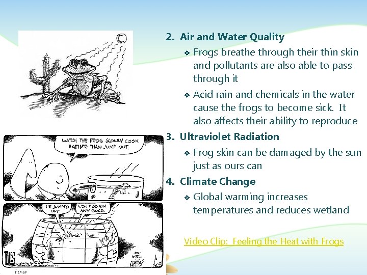 2. Air and Water Quality v v Frogs breathe through their thin skin and