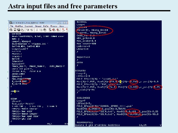 Astra input files and free parameters 