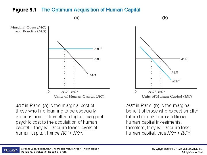 Figure 9. 1 The Optimum Acquisition of Human Capital MC′ in Panel (a) is