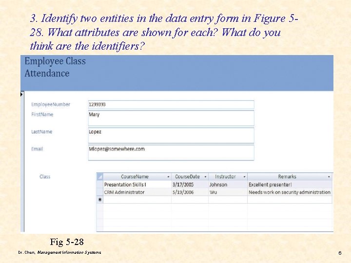3. Identify two entities in the data entry form in Figure 528. What attributes