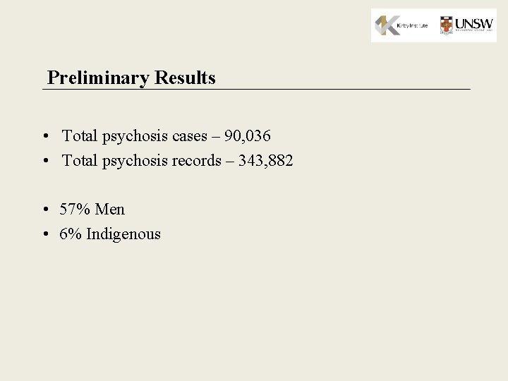 Preliminary Results • Total psychosis cases – 90, 036 • Total psychosis records –