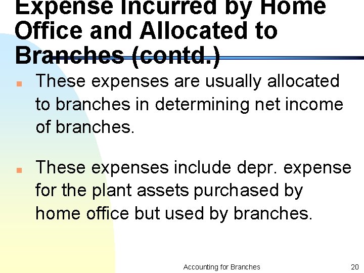 Expense Incurred by Home Office and Allocated to Branches (contd. ) n n These