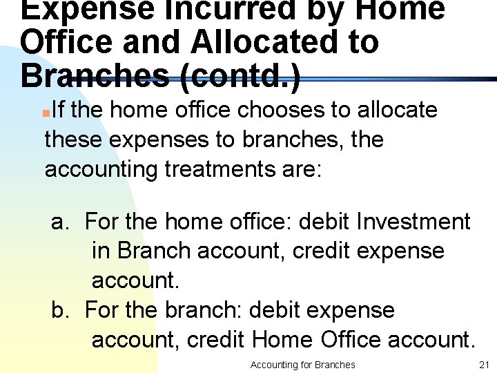 Expense Incurred by Home Office and Allocated to Branches (contd. ) If the home