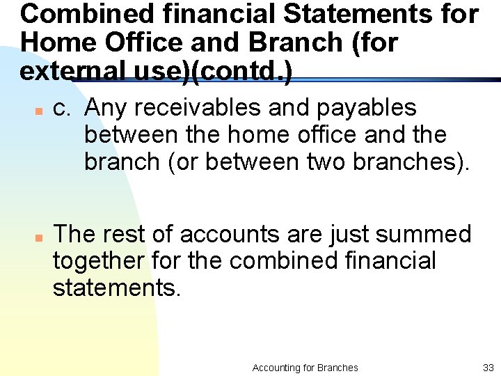 Combined financial Statements for Home Office and Branch (for external use)(contd. ) n c.