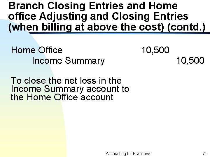 Branch Closing Entries and Home office Adjusting and Closing Entries (when billing at above