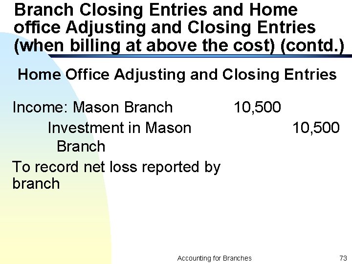 Branch Closing Entries and Home office Adjusting and Closing Entries (when billing at above