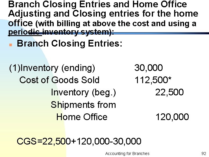 Branch Closing Entries and Home Office Adjusting and Closing entries for the home office