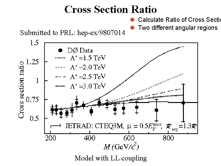 Cross Section Ratio Submitted to PRL: hep-ex/9807014 l Calculate Ratio of Cross Sectio l