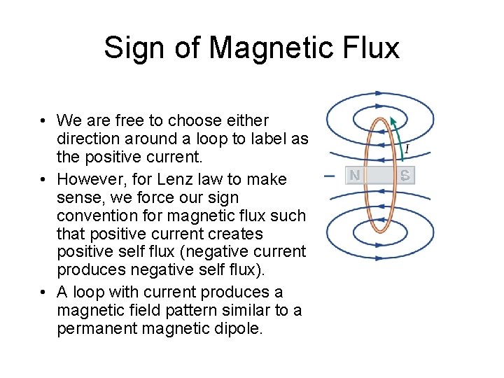 Sign of Magnetic Flux • We are free to choose either direction around a