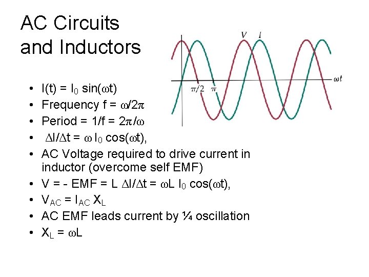 AC Circuits and Inductors • • • I(t) = I 0 sin(ωt) Frequency f