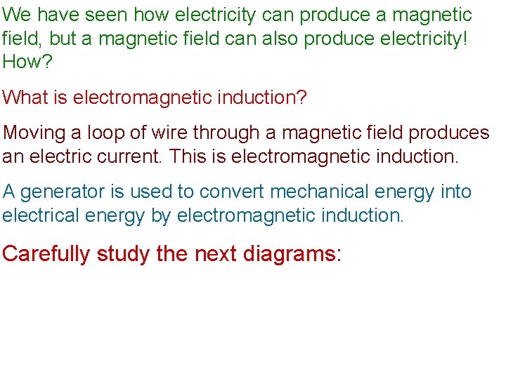 We have seen how electricity can produce a magnetic field, but a magnetic field