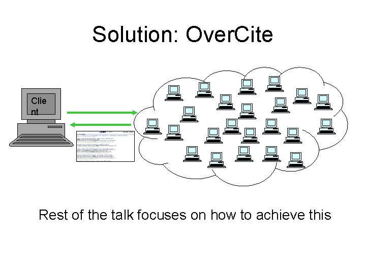 Solution: Over. Cite Clie nt Rest of the talk focuses on how to achieve