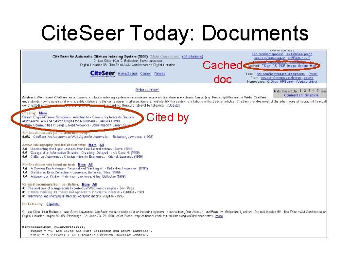 Cite. Seer Today: Documents Cached doc Cited by 