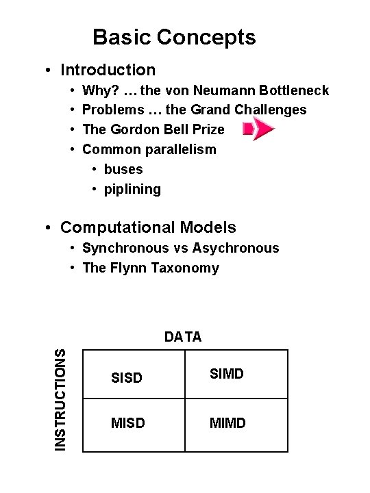 Basic Concepts • Introduction • • Why? … the von Neumann Bottleneck Problems …