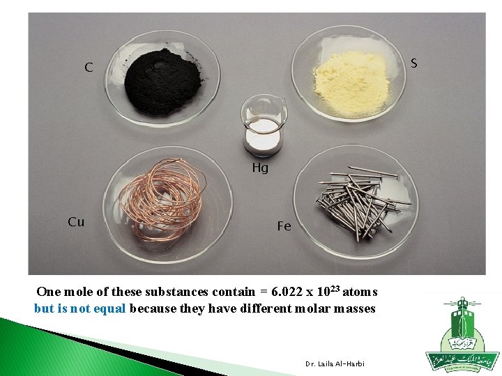 C S C Hg Cu Fe One mole of these substances contain = 6.