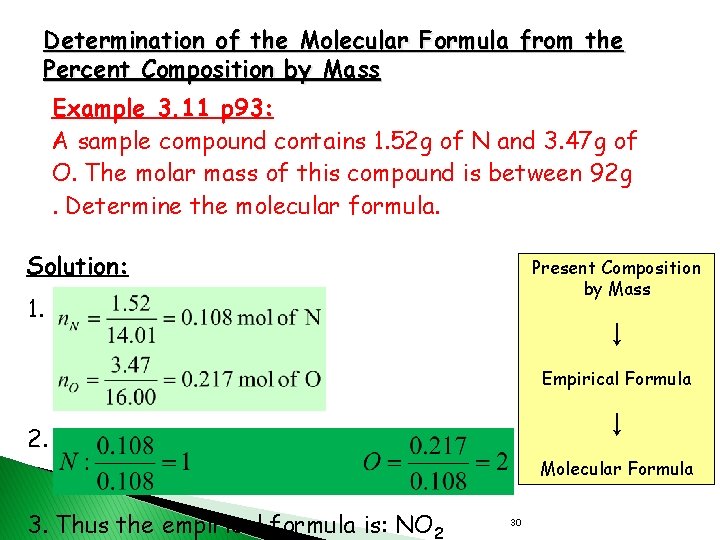 Determination of the Molecular Formula from the Percent Composition by Mass Example 3. 11