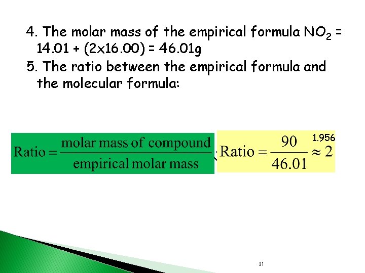 4. The molar mass of the empirical formula NO 2 = 14. 01 +