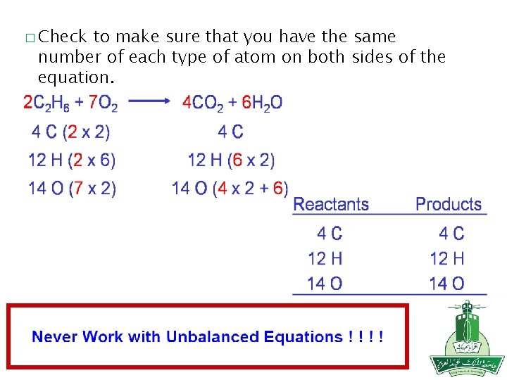 � Check to make sure that you have the same number of each type