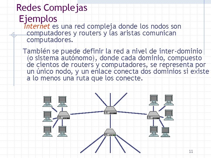 Redes Complejas Ejemplos Internet es una red compleja donde los nodos son computadores y