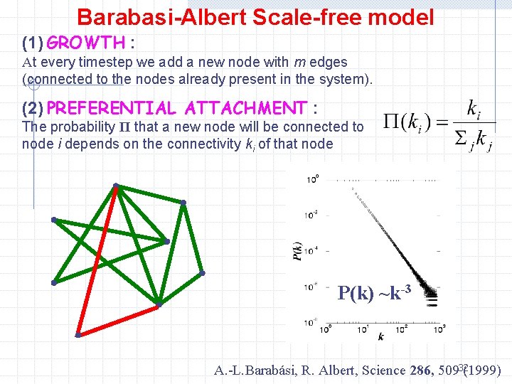 Barabasi-Albert Scale-free model (1) GROWTH : At every timestep we add a new node