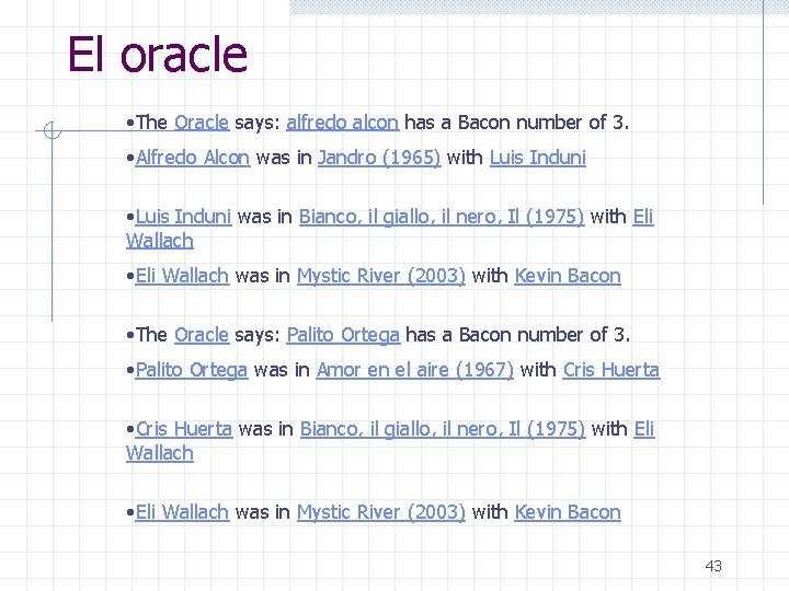 El oracle • The Oracle says: alfredo alcon has a Bacon number of 3.