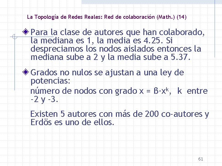 La Topología de Redes Reales: Red de colaboración (Math. ) (14) Para la clase