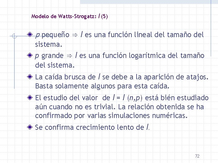 Modelo de Watts-Strogatz: l (5) p pequeño ⇒ l es una función lineal del