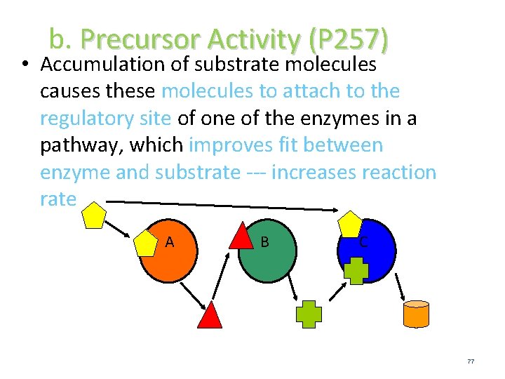 b. Precursor Activity (P 257) • Accumulation of substrate molecules causes these molecules to