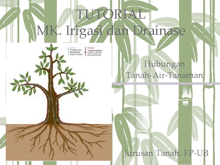 TUTORIAL MK. Irigasi dan Drainase Hubungan Tanah-Air-Tanaman Jurusan Tanah, FP-UB 