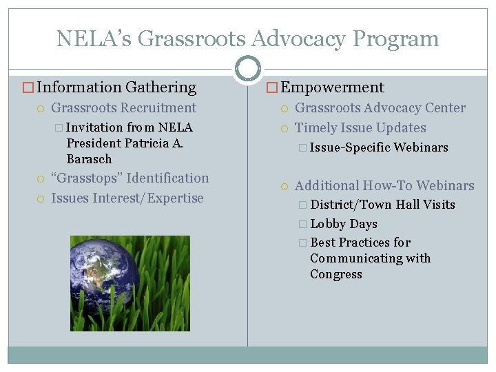 NELA’s Grassroots Advocacy Program � Information Gathering Grassroots Recruitment � Invitation from NELA President
