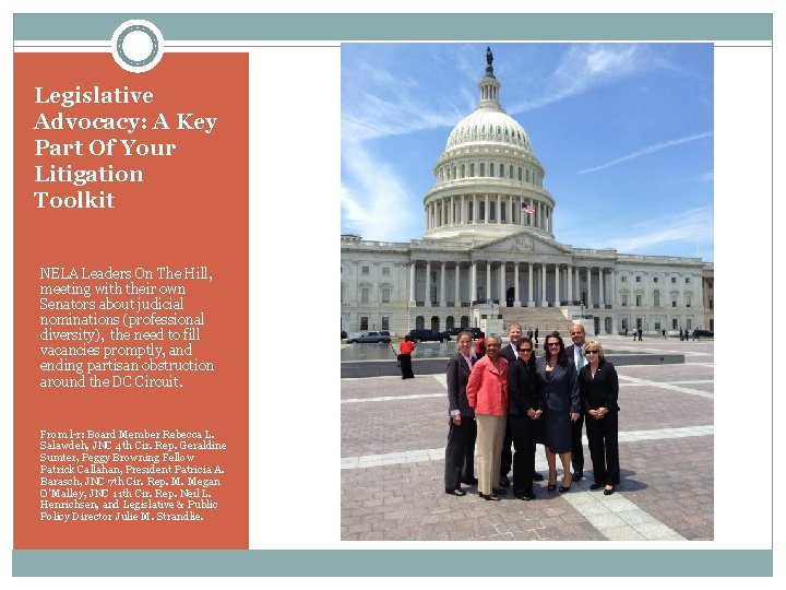 Legislative Advocacy: A Key Part Of Your Litigation Toolkit NELA Leaders On The Hill,