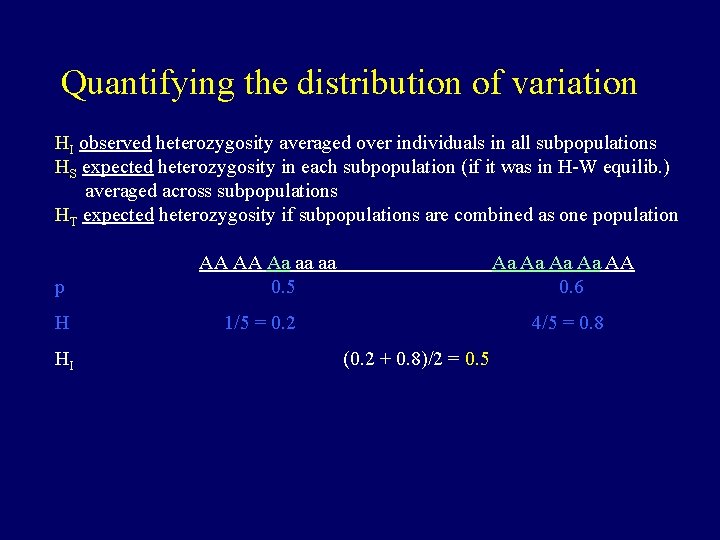 Quantifying the distribution of variation HI observed heterozygosity averaged over individuals in all subpopulations
