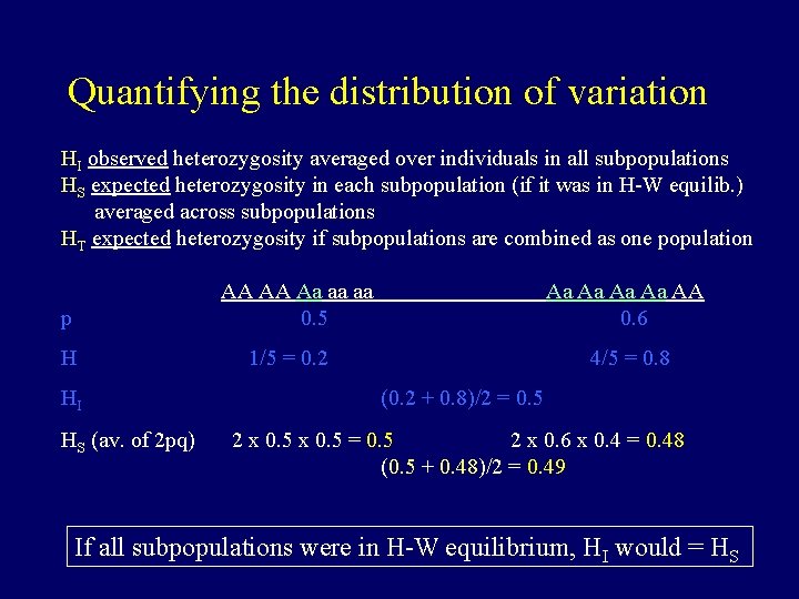 Quantifying the distribution of variation HI observed heterozygosity averaged over individuals in all subpopulations