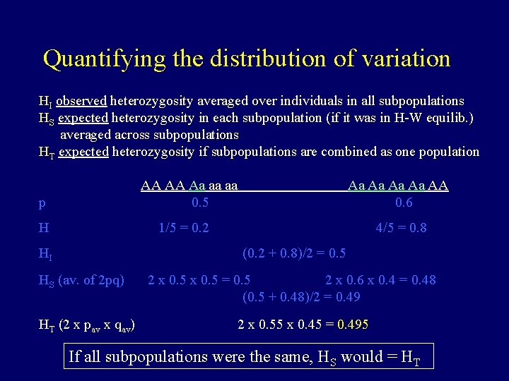 Quantifying the distribution of variation HI observed heterozygosity averaged over individuals in all subpopulations