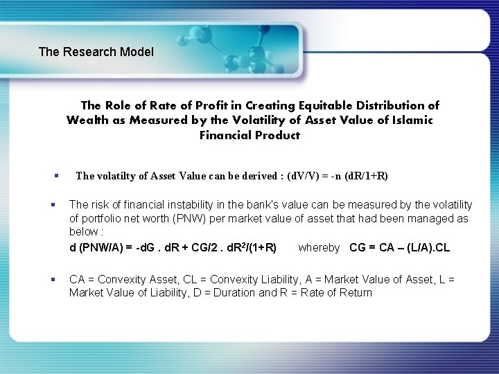 The Research Model The Role of Rate of Profit in Creating Equitable Distribution of