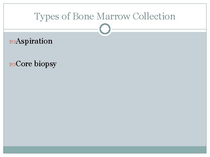 Types of Bone Marrow Collection Aspiration Core biopsy 