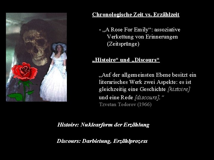 Chronologische Zeit vs. Erzählzeit - „A Rose For Emily“: assoziative Verkettung von Erinnerungen (Zeitsprünge)